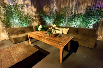 The leafy cocktail areas were meant evoke the Healing Garden at the Yawkey Center for Cancer Care.