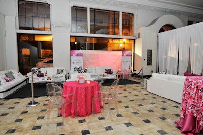 A pink and white design scheme decorated the after-party at the front of the venue.