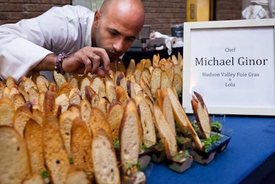 Chef Michael Ginor of Hudson Valley Foie Gras, a new addition to this year's event, served foie gras with crostini.