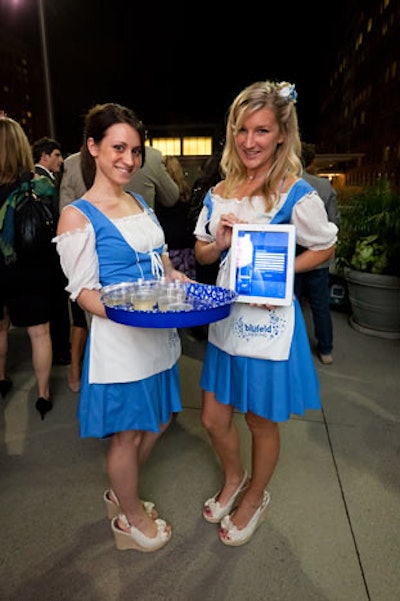 Servers in traditional German garb passed samples of Blufeld Riesling.