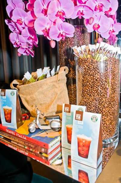 Starbucks VIA coffee beans functioned as decor, filling vases throughout the venue.