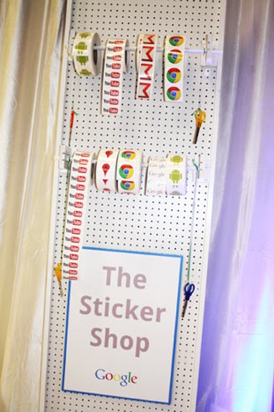 Just for fun, organizers invited journalists to help themselves to stickers of various Google product symbols.
