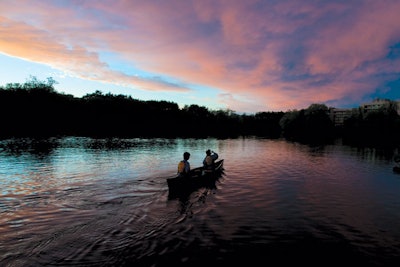 Charles River Canoe and Kayak hosts daytime teambuilding challenges and can also take groups on more leisurely trips at sunset.