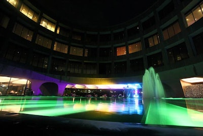 EventEQ lit the museum plaza's fountain with color-changing lights to match the outside decor.