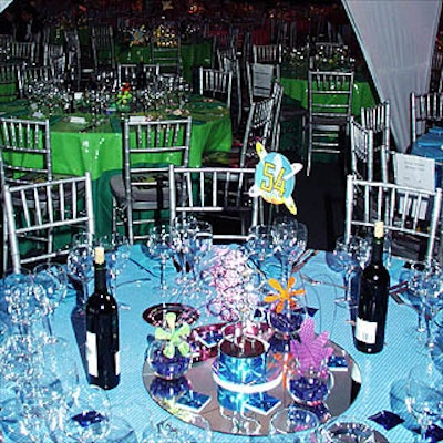 The design team at Fiori created an outer space, futuristic feel under the Restaurant Associates Tent at Lincoln Center, including and planetary table numbers.