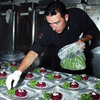 Chef Roo Buckley, who travels the country helping caterers bring together huge events, finessed the appetizers for Restaurant Associates.