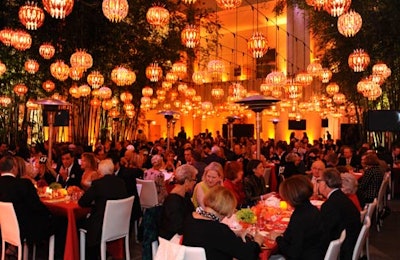 L.A.-based artist Jorge Pardo created a special edition of brightly colored lanterns that hung over the Hammer Museum's Gala in the Garden.