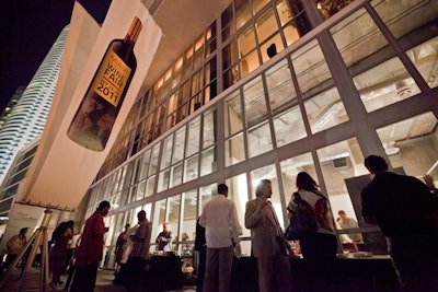 Sixteen-foot-long signs stood beside the hotel's facade.