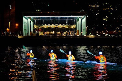 Other projects that included digital components included the multimedia performance work by Janet Biggs dubbed 'Wet Exit.' The piece combined music, projection, and choreographed kayakers in the East River.