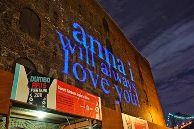 The telecommunications company also sponsored Carl Skelton and Luke DuBois' 'Sweet Stream Love's River' installation, which projected love notes from festival attendees onto the facade of the old Empire Stores building.