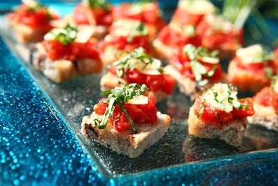 Also served on the rooftop: smoked tomato confit on calamata bruschetta.