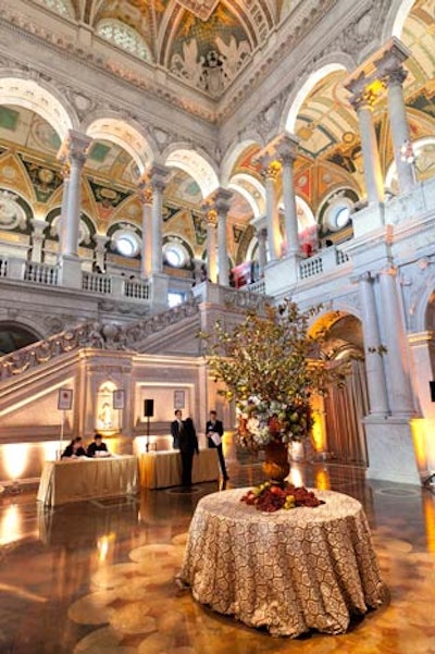 The pre-screening reception took place on the third floor of the Library of Congress overlooking the atrium where check-in, and later desserts and coffee, took place.