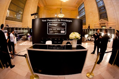 To celebrate the launch of the new Citi Executive/AAdvantage World Elite MasterCard, Citi and American Airlines built a version of the American Airlines Admirals Club inside Grand Central Terminal's Vanderbilt Hall.
