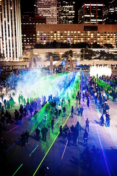 A laser show filled Nathan Phillips Square underneath Flightpath Toronto.