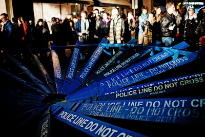 Police barricades were turned into a sculpture for Jeremy Jansen's and Niall McClelland's Barricades.