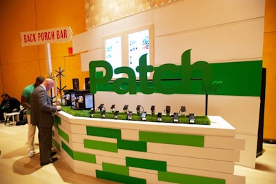As a nod to the green color scheme and grass in Patch's logo, the producers constructed what they dubbed the back porch bar, from which baristas served Nespresso.