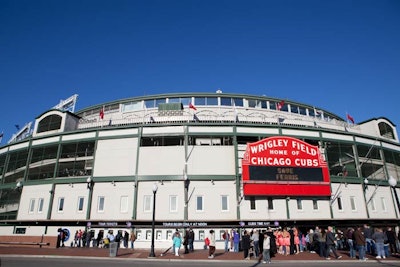 The ballpark's iconic marquee sign broadcast film-related slogans.