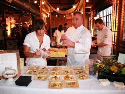 Chefs served their dishes on disposables that could be recycled. Chef Dale Levitski served fresh gnocchi with watercress sauce.