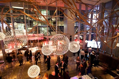 Lucite chairs filled the artful dining room of Aria.