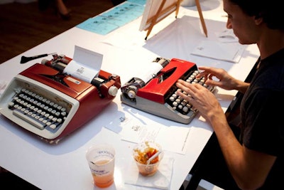 Poem Depot set up a table where staffers typed up guests' thoughts and words as poems.