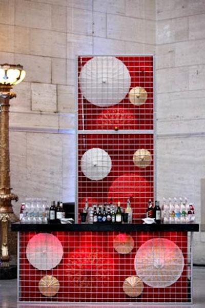 Paper umbrellas decorated a red bar in the mini Chinatown.