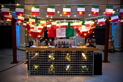 Italian flags and patio-inspired lights hung over the bar in the area inspired by Little Italy.