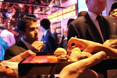 Miniature hamburgers with tomato jam proved a big hit for the 1,600 guests who attended the event. Food was primarily passed on the third floor, while bars were stationed throughout the store's three levels.