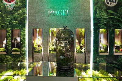 Shiraz Events transformed the Piaget boutique into a garden environment with greenery and birdcages to highlight the brand's new collection.