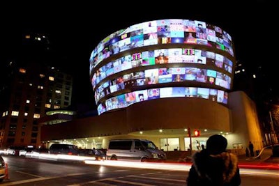 Obscura Digital's projected videos lit up the Guggenheim Museum's exterior for people to experience the YouTube Play event.