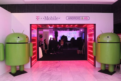 T-Mobile placed large foam cutouts of the Android mascot at the entrance to Espace to underscore the operating system for the three new devices.