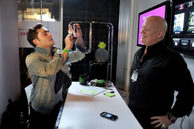 The telecommunications brand invited attendees, including Ed Westwick (pictured, left), to try the new phones. Guests could check in by uploading a photo and personal message as well as take pictures on the devices during the event.