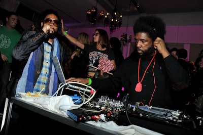DJs Questlove (pictured, right) and Harley Viera-Newton provided music in a room hosted by Nur Khan of Electric Room.