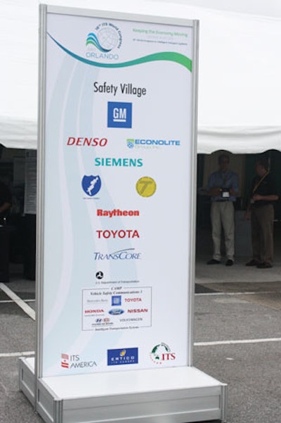 Outside, exhibitors demonstrated technology in the categories of safety, mobility, pricing, and environment/sustainability. Organizers housed each theme inside a tent, dubbed a 'village.'