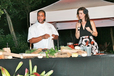 Sugarcane Raw Bar Grill's chef Timon Balloo and M.C. Riki Altman hosted a cooking demonstration in the courtyard.