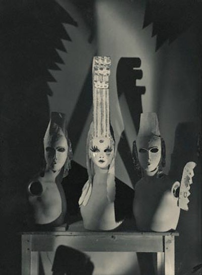 These three masks were designed by Oliver Messel for guests at Count Etienne de Beaumont’s Flora and Fauna Ball at the Hôtel de Masseran in Paris during the 1920s. It was not uncommon for guests to have custom costumes made for the Count’s famously lavish Jazz Age balls.