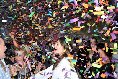 Confetti dropped as guests danced to the 70's music in the Commodore Ballroom.