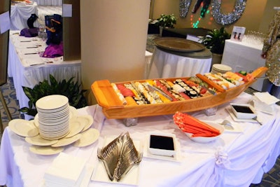 The Bahia Mar Beach Resort & Yachting Center provided sushi in a boat that was displayed during the cocktail reception.