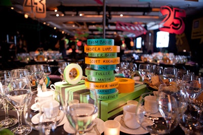 Instead of paper, Stark employed rolls of tape to serve as place cards on the dinner tables.