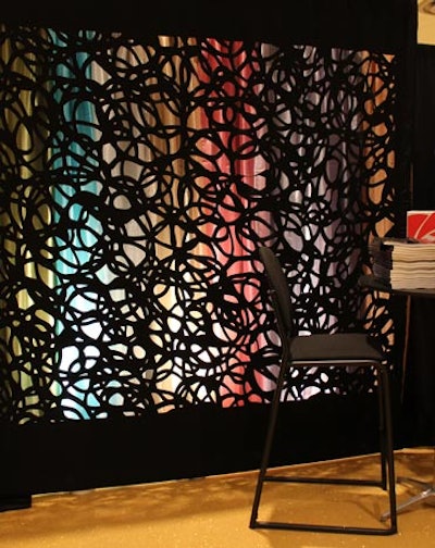 Rose Brand displayed its precision-cut fabric, which can be used as a backdrop, scenic element, tent liner, or ceiling cover. The laser-cut material comes in a variety of organic, abstract designs, but can also be custom-made to display logos.