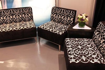 Lounge 22’s booth featured its new Essex collection. The modern chairs and couches are covered in a two-tone patterned fabric inspired by Hollywood Regency design.