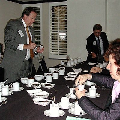 Peter Goggi, president of Royal Estates Tea Company, a division of Lipton, led journalists in a tea tasting for the Tea Council of the USA at The W Court hotel.