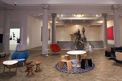 Furniture from Design Within Reach created seating arrangements in the upstairs bar space nicknamed the “Corcoran Lounge.”