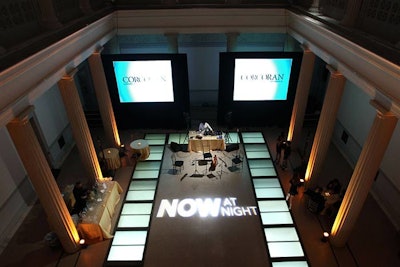 The NOW at Night logo was projected onto the dance floor, and DJ Spooky incorporated film into his performance via two large screens.