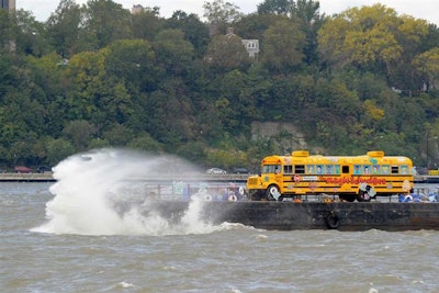 The field trip ended with a cruise that put the decorated school bus and students on a barge in the Hudson River.