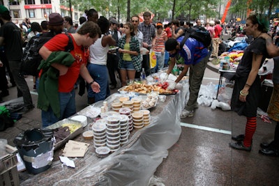 The Occupy Wall Street kitchen staff churns out 2,000 meals a day in what looks like a 300-square-foot area.