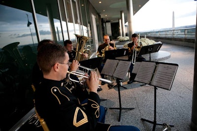 Marine band members performed outside on the Franklin balcony.