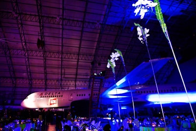 Corinthian Events helped museum staffers transform a Delta Airlines hangar into an over-the-top dinner venue with a branded airplane.