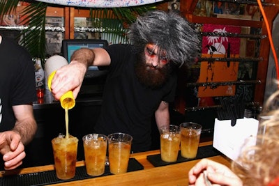 Dressed in costumes, the bartenders served the night's menu of signature cocktails, which, naturally, used the brand's Malibu Black. Concoctions included a version of a Dark 'n' Stormy cocktail using the 70-proof rum and ginger beer.