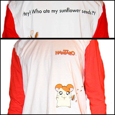 The gift bag contained an extra large long-sleeved Hamtaro shirt.