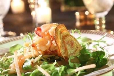 Occasions Caterers served Maine lobster and artichoke salad for the first course of a three-course meal.